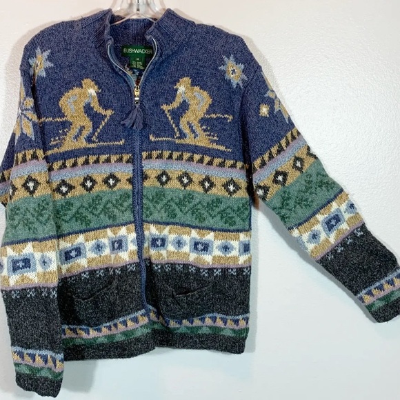 Vtg Bushwacker Zip Up Fair Isle Ski Cardigan Sweater Icelandic Nordic Sz M - Picture 4 of 12